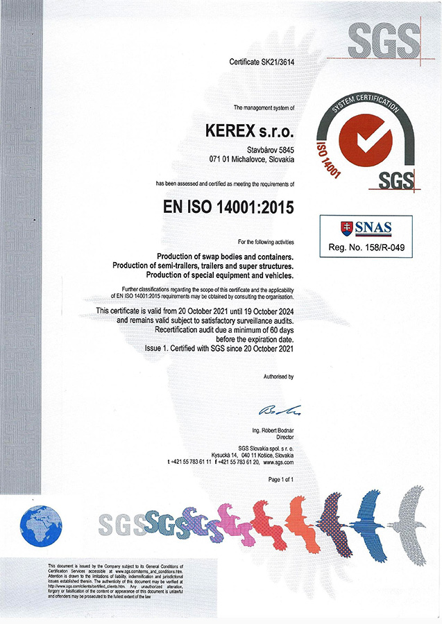 SGS Certificate ISO 14001:2015