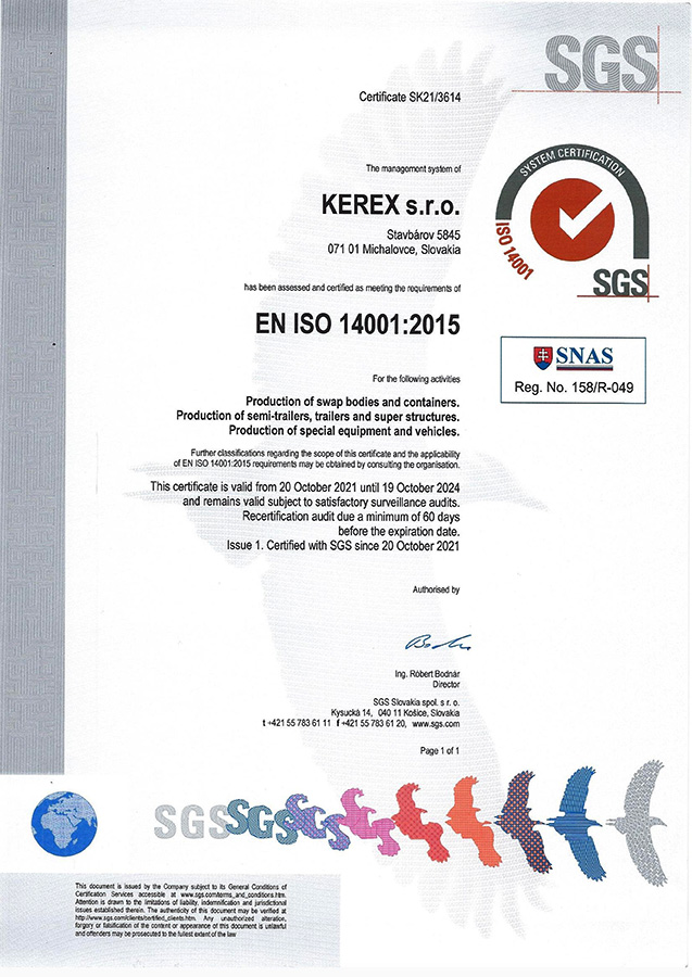 SGS Zertifikat ISO 14001:2015